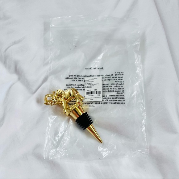 Lilly Pulitzer NEW IN PACKAGE Gold Metallic Critter Elephant Wine Stopper - Picture 4 of 5